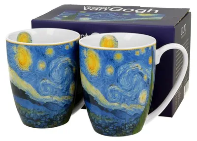 Image de DUO ART GALLERY - Lot de 2 tasses classiques 360 ml « STARRY NIGHT », inspirées de Van Gogh, en porcelaine « New Bone China »
