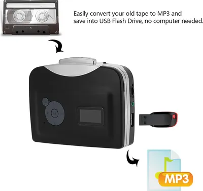 Image de Convertisseur de cassettes vers MP3, enregistrement sur clé USB, partitionnement automatique, enregistreur autonome avec casque, noir