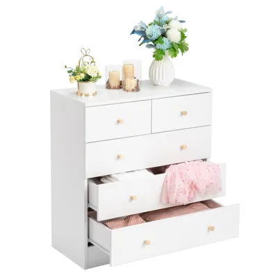 Obrázek produktu pro FCH komoda, úložná skříň s 5 látkovými zásuvkami, kovový rám, bílá, 66,00x33,00x73,00cm