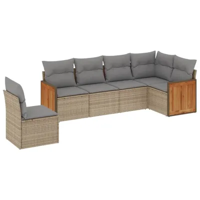 Produktbild von vidaXL 6-tlg. Garten-Sofagarnitur mit Kissen Beige Poly Rattan