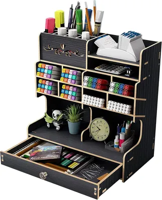Produktbild von Holz Stiftehalter mit Schublade, multifunktional, für Schule und Zuhause, Schreibtisch Organizer