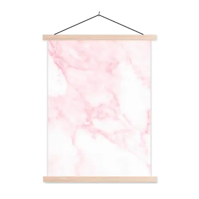 Produktbild von MuchoWow® Textilposter Marmor - Weiß - Rosa - Chic - Marmoroptik 120x160 cm mit holzfarbenen Rahmen - Plakatkarton