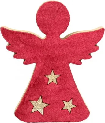 Image de Ange en bois en velours rouge avec étoiles