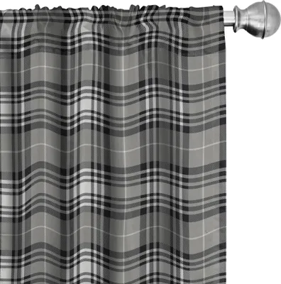 Produktbild von ABAKUHAUS Kariert Vorhänge, Gardinen, Altmodisches kariertes Tartan in den dunklen Farben klassisches englisches Tile Symmetrical, 2 Stück 75 x 225 cm, Grau Schwarz Weiß