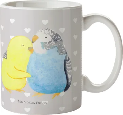 Produktbild von Mr. & Mrs. Panda Pott Wellensittich Liebe - Grau Pastell - Geschenk, Trinklernbecher, Plastikbecher, Mehrwegbecher, Umarmen, Camping Tasse, Freundin, Kindertasse