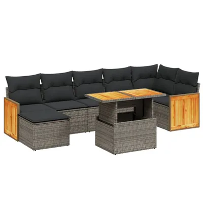 Produktbild von 8-tlg. Garten-Sofagarnitur mit Kissen Grau Poly Rattan