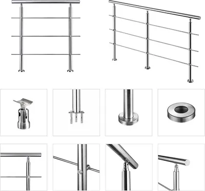 Produktbild von Edelstahl Geländer Treppengeländer FürTreppen Brüstung Für Innen & Außen Treppenhaus Balkon  Brüstung 80cm 3 Querstreben