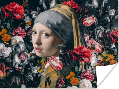 Produktbild von MuchoWow® Poster Das Mädchen mit dem Perlenohrring - Blumen - Johannes Vermeer 120x90 cm - Wandbild