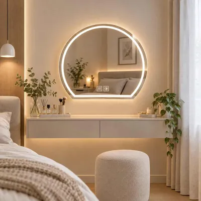 Produktbild von Zimilo LED Badspiegel mit Beleuchtung Anti-Beschlag, Wandspiegel Dimmbar 3 Lichtfarben, Bogen-Design Touchschalter Kupferfrei 50x43cm, Badspiegel