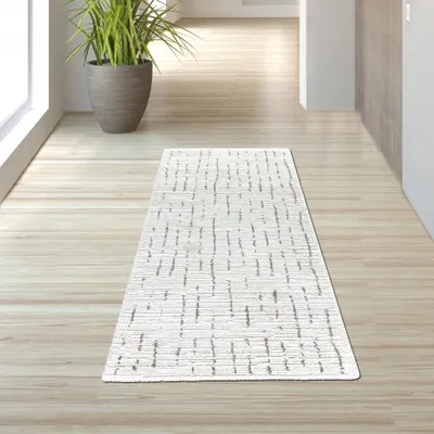 Image de Tapis pour salon ou chambre à coucher, motif à rayures, couleur beige et noir, dimensions : 80 x 150 cm