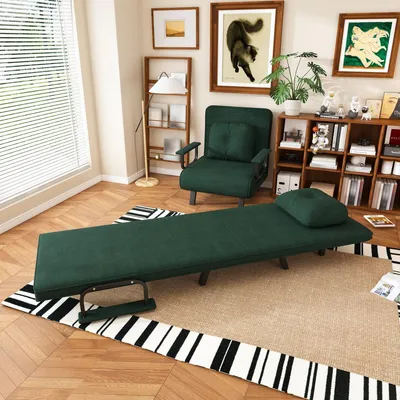 Produktbild von Relaxsessel mit Liegefunktion, 5-fach verstellbare Rückenlehne, Chenille-Bezug, 180° Liegeposition, Dunkelgrün