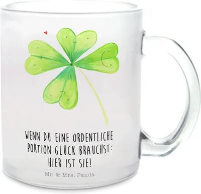 Produktbild von Mr. & Mrs. Panda Motivtasse Blume Kleeblatt - Transparent - Geschenk, Teetasse, Glücksbringer, Tee Tasse, Glasbecher, Haferl, Motivation, Neuanfang, Garten, Glück, Umzug