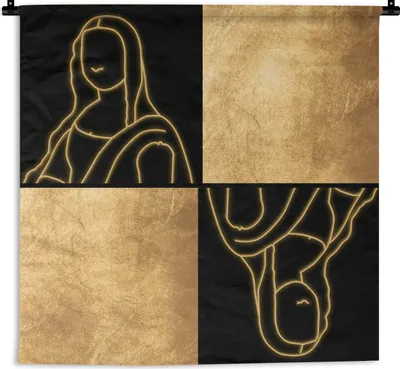 Produktbild von MuchoWow® Wandteppich Wandbehang Alte Meister - Collage - Gold 150x150 cm Tapisserie Dekoration Wandtuch - Wohnaccessoires - Modernes