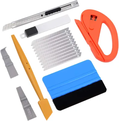 Produktbild von EHDIS 7-teiliges Folien-Set für Autos, Vinylfolien, Werkzeuge, Rakel für Fensterfolierung, Werkzeuge für Vinylfolierung, Filzrakel, Cutter mit 10 Messern