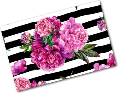 Produktbild von Tulup Glas Herdabdeckplatte - 80x52 cm - Glaskeramikkochfeld-Abdeckung Spritzschutz Glasabdeckplatte - Einteilig - Blumen & Pflanzen - Rosa Pfingstrosen - Rosa