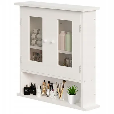 Produktbild von Wäscheschrank Hängend Weiss 2 Türen Glas Wand Loft Regale 58 Cm