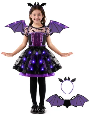 Fledermaus-Tutu-Set für Kinder, lila, mit Flügeln & Haarband