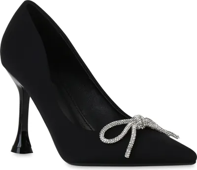 Produktbild von VAN HILL Damen Spitze Pumps Party Strass Schleife Absatz-Schuhe 840030, Farbe: Schwarz, Größe: 39