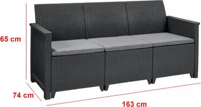 Image de Keter Lounge Set Emma 9 pièces - graphite , 2 fauteuils + canapé 3 places + 1 table avec fonction coffre + 5 coussins d'assise