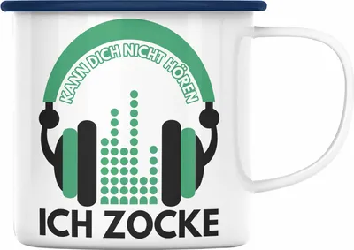 Produktbild von Trendation - Kann Dich Nicht Hören Ich Zocke Emaille Tasse Geschenk Gamer Gamergirl (Blau)
