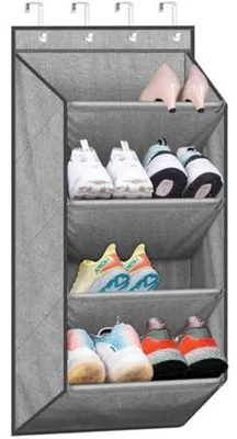 Image de Rangement à chaussures suspendu, 4 étagères, gris, pour porte, placard, camping-car, camping