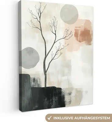 Produktbild von Leinwand Bilder 60x80 cm - Japandi - Natur - Beige, Bild Modern, Wanddeko, Gemälde