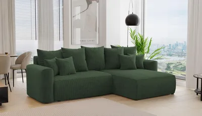 Produktbild von 3-Sitzer Ecksofa ANTONIO BARI – 260x160x78cm, Ottomane rechts/links, L-Form, Schlaffunktion & Bettkästen - Eckarniutur, Bezug - Grün