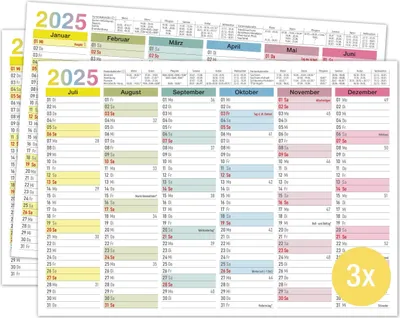 Produktbild von Tafelkalender 2025 A4 "bunt" - Kalender 2025 mit Ferien & Feiertagen | Jahreskalender, Wandkalender 2025 DIN A4 als Jahresplaner | Blattkalender 12 Monate