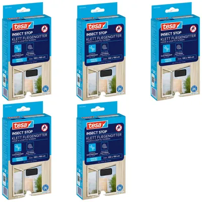 Produktbild von TESA Moskitonetz für Fenster, Fenstergitter, Klettband, schwarz, 1,3 x 1,5 m x 5