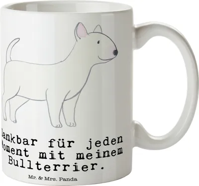 Produktbild von Mr. & Mrs. Panda Kaffeetasse Bullterrier Moment - Weiß - Geschenk, Trinkbecher, Becher, Geschenktasse, bedruckt, Tasse