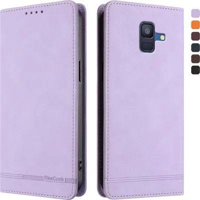 Image de Etui pour Samsung Galaxy A6 2018, étui rétro en cuirPolyuréthaneavec support et fentes pour cartes Violet