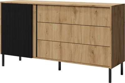 Produktbild von Sideboard Mia 3 Kommode 145X80X41 Cm 3 Tüen 3 Schubladen Eiche Ewig/Schwarz