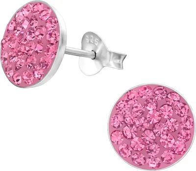 Produktbild von Ohrstecker 925 Sterling Silber mit Scheibe mit Kristallen in verschiedenen Farben Farbe - Pink