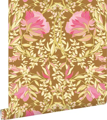 Zdjęcie produktu dla ESTAhome Tapeta vintage kwiaty w stylu secesyjnym zielonymIfuksji różu 50 x 900 cm