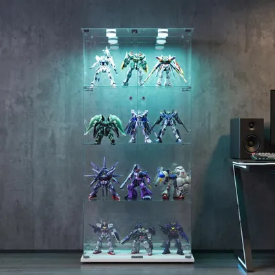 Produktbild von INONEFT Glasvitrine Standvitrine mit LED Beleuchtung, Glasvitrine Stehend mit 4 Glasböden & 2 Glastüren abschließbar, Vitrinenschrank Für Wohnzimmer
