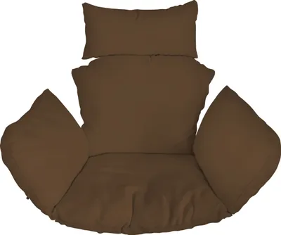 A brown hanging chair cushion set on a white background.