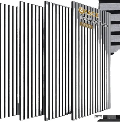 Imagen del producto de Paneles acústicos, diseño de madera que absorbe el sonido, fácil instalación, roble gris, 4 unidades, 120 x 60 x 2,1 cm