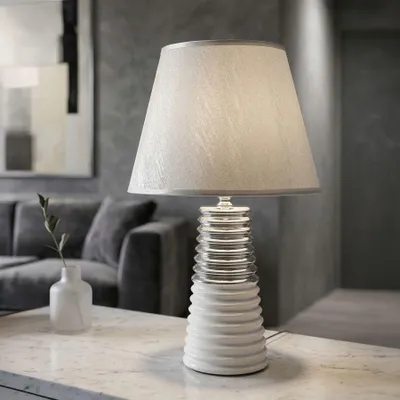 Obrázek produktu pro Stolní lampa z keramiky, bílá a stříbrná ø 25x41 cm
