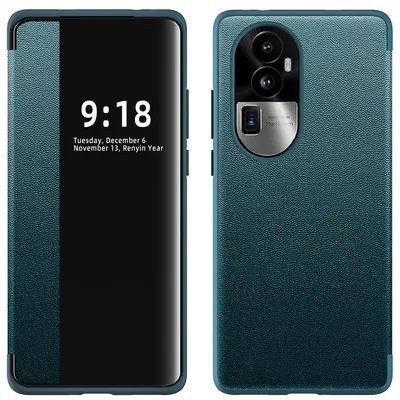 Obrázek produktu pro Pouzdro pro Oppo Reno10 Pro+ tenkéPolyuretankožené klopové pouzdro s okénkem pro zobrazení zelené