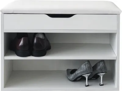 Produktbild von Flurbank mit Schuhablagefächern - Schuhbank mit Sitzkissen - weiß