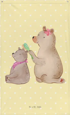 Produktbild von Mr. & Mrs. Panda Stoffbild Bär Kind - Gelb Pastell - Geschenk, Mama, Mutti, Muttertag, Wandbild, Tapestry, Familie, Tapisserie, Wandteppich, Mutter, Boho, Wandschmuck