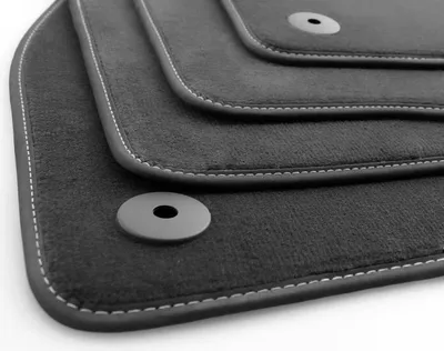 Produktbild von Fußmatten für Opel Corsa E (2014-2019) Original  Velours Autoteppich 4-teilig schwarz, Weiße Ziernaht Nubuk