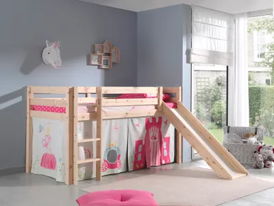 Image de Vipack lit de jeu Pino incl. toboggan, surface de couchage 90x200 cm avec set textile rideau "Princes