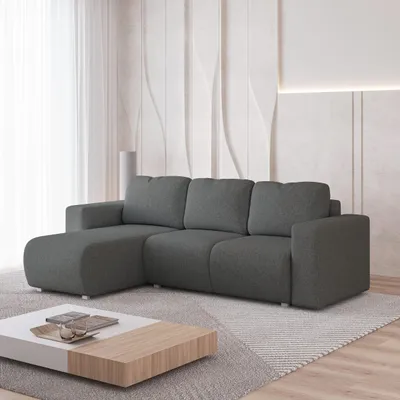 Produktbild von Masseno Ecksofa RINOVA mit Schlaffunktion L-Form, Sofa mit Bettkasten, Wohnzimmersofa, Couch, Soffa, Bettsofa, Couchgarnitur- Grau, NEVE 90
