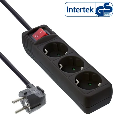 Produktbild von INLINE Steckdosenleiste 3 fach Schutzkontakt mit Schalter schwarz 1,5m