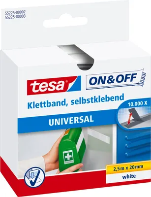 Produktbild von tesa On & Off selbstklebendes Klettband, schwarz, 2,5m x 20mm