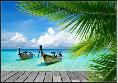Produktbild von Wallario Wandbild Sonnenboot in der Karibik, Größe: 70,30 x 100,30 cm, Poster mit schwarzem Aluminiumrahmen