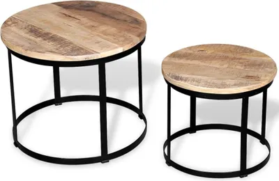 Obrázek produktu pro vidaXL 2dílná sada konferenčních stolků Hrubé mangové dřevo Kulatý 40cm/50cm