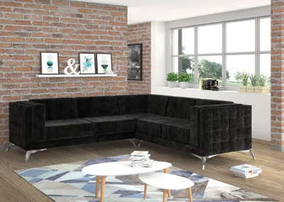 Produktbild von Schwarze Samt Design Ecksofa Chesterfield Sofa Couch Wohnlandschaft Stoff Sitz