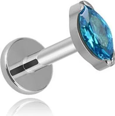 Image de Labret en titane argenté avec goutte et zircone bleue 1,2/6